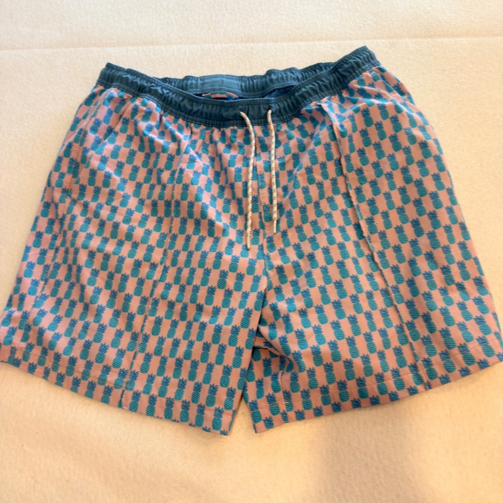 Chubbies Mens XL Pink Teal Pineapple Print Swim Trunks 5.5 Inch Beach Club Retro